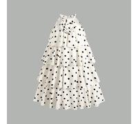Kinder Tween Mädchen Weiß Schwarz Polka Dot bedrucktes Kleid, elegantes Rüschen Partykleid mit 3D Blumen