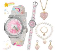 Kinder Uhr Kinderuhren für Mädchen Rosa Herz Uhr Armbanduhr Kinder 3D Cartoon Mädchenuhr Nette Armbanduhr Wasserdichte Kinderuhr Kind Analoge Quarzuhr Kinderuhren mit Schmuckset für 3-10 Jahre