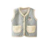 kinder weste mädchen 134, Weste Kinder Jungen Mädchen Fleece mit Knöpfen Elegant Plüschweste V-Ausschnitt Outdoor Winterweste Locker Warm Fleeceweste Fleecejacke Komfortabel Kurz Teddyjacke, Grün, 130