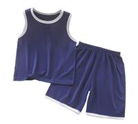 Kinder Weste Set Dünn Zuhause Jungen und Mädchen Ärmellose Konditionierung Kleidung Baby Eisseide Pyjama Sommer Jungen und Mädchen Flauschige Pyjamas Kinder Jungen (Dunkelblau, 13-14 Jahre)