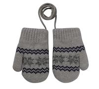 Kinder Winter Handschuhe Fäustlinge Baby Cartoon Fausthandschuh Halshandschuhe Dicke Doppelt Strickhandschuh mit Plüsch,0-3 Jahre alt, Spielen, Laufen, Skifahren Bedarf (Schneeflocke Grau)
