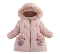 kinder winterjacke mädchen 98, Mädchen Winterjacke Warm Baby Winddichte Kinderjacken Gefüttert Winter Outdoorjacke Wintermantel Langarm Steppjacke Parka mit Fellkapuze Elegant Mantel Jacke, RD2, 90