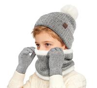 Kinder Wintermütze Handschuhe Schal Set - Warmes Fleece 3-teiliges Set für Jungen & Mädchen, Weiche Beanie mit Fäustlingen & Halstuch gegen Kälte - Für Kindergarten & Outdoor