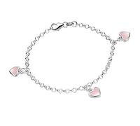Kinderarmband Mädchen mit rosa Herzen - 925 Silber mit Emaille SA-100 | 16cm Armkettchen aus hautfreundlichem Sterlingsilber in eschenk Box von MATERIA by Matthias Wagner