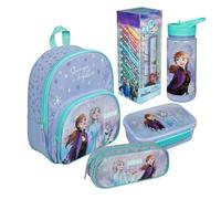 Kindergartenrucksack Disney Frozen Mädchen Set - Personalisiert mit Name - Set Kinderrucksack mit Brotdose Trinkbecher Malturm Schlampermäppchen