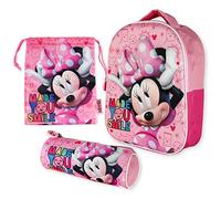 BONNYCO Kindergartenrucksack Jungen 3D, Turnbeutel Kinder und Stiftebox Kinder - Minnie Mouse | Rucksack Kinder für Jungen und Mädchen | Schulmaterial zurück zur Schule mit den Kindern Minnie Mouse