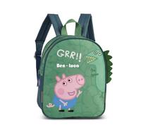 Kindergartenrucksack Peppa Pig mit Dino, Personalisiert mit Name, Rucksack Kinder Kita Kindergarten mit Vortasche, Kinderrucksack Jungen grün