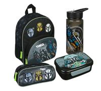 Kindergartenrucksack Star Wars Jungen mit Brotzeitdose Trinkflasche Schlampermäppchen - Personalisiert mit Name - Set Kinderrucksack Brotdose Trinkbecher Federmappe