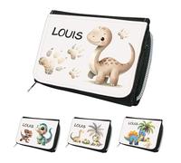 Kindergeldbeutel mit Namen Dinosaurier - Portemonnaie Kinder Jungen Mädchen - Kinderportmonee mit T-Rex, Triceratops & Dinos - personalisierte Geschenke - Geldbeutel Kinder mit Reißverschluss