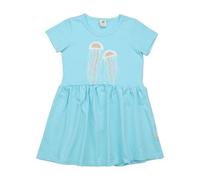 Kinderkleid GOTS zertifiziert, Bio-Baumwolle, hellblau, „Dancing Whales“, Wal-Print, Kurzarm, weich - Walkiddy Blau 116