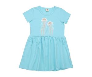 Kinderkleid GOTS zertifiziert, Bio-Baumwolle, hellblau, „Dancing Whales“, Wal-Print, Kurzarm, weich - Walkiddy Blau 116