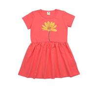 Kinderkleid GOTS zertifiziert, Bio-Baumwolle, korallrot, Kolibri-Blumenmotiv, Kurzarm, weich - Walkiddy Blau 104