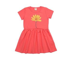 Kinderkleid GOTS zertifiziert, Bio-Baumwolle, korallrot, Kolibri-Blumenmotiv, Kurzarm, weich - Walkiddy Blau 104