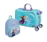 Kinderkoffer Ride-On Disney Frozen, Koffer Set mit Kinderrucksack, Personalisiert mit Name, Trolley zum Draufsitzen, Handgepäck Reisekoffer