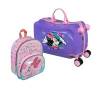 Kinderkoffer Ride-On Disney Minnie Mouse, Koffer Set mit Kinderrucksack, Personalisiert mit Name, Trolley zum Draufsitzen, Handgepäck Reisekoffer