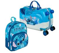 Kinderkoffer Ride-On Disney Stitch, Koffer Set mit Kinderrucksack, Personalisiert mit Name, Trolley zum Draufsitzen, Handgepäck Reisekoffer