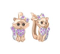 Kinderohrringe Katze aus 585 Rotgold mit rosa Zirkonia Karatov