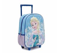 Kinderrucksack 3D Frozen ELSA Mädchen - Schulrucksack mit Rollen in Blau und Lila, Teleskopgriff, Seitentasche aus Netzstoff, 67% Polyester/33% Eva, offizielles Lizenzprodukt, Zurück in die Schule
