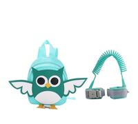 Kinderrucksack mit Gurten Grün Nylon Anti Verlust Rucksack für Babys | Eule Motiv, Abnehmbarer Leash mit Handgelenkband, Weich und Sicher für Kleinkinder, Einschulung Deko