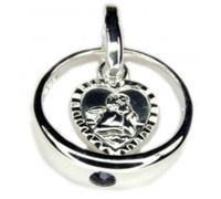 Kinderschmuck, Anhänger, mit Saphir, Taufring 12mm mit Herz, Silber 925