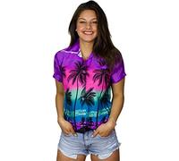 King Kameha Funky Hawaii-Bluse-Hemd, Damen, Kurzarm, JK-Beach, Violett, XL