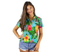 King Kameha Funky-Hawaii-Bluse-Hemd, Damen, Kurzarm, Pineapple, Türkis, XL