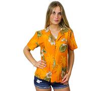 King Kameha Funky-Hawaii-Bluse-Hemd, Damen, Kurzarm, Small-Flower, Gelb, 6XL