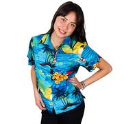 King Kameha Funky-Hawaii-Bluse-Hemd, Damen, Kurzarm, Surf, Türkis, 4XL