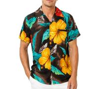 King Kameha Funky Hawaii-Hemd, Herren, Kurzarm, Big-Flower, Braun, 4XL