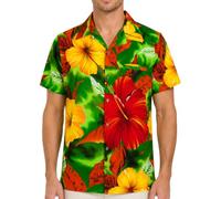 King Kameha Funky Hawaii-Hemd, Herren, Kurzarm, Big-Flower, Grün, XXL