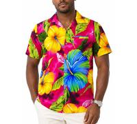 King Kameha Funky Hawaii-Hemd, Herren, Kurzarm, Big-Flower, Pink, M