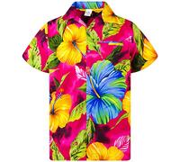King Kameha Funky Hawaii-Hemd, Herren, Kurzarm, Big-Flower, Pink, XL