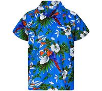 King Kameha Funky Hawaii-Hemd, Herren, Kurzarm, Cherry-Parrot, Blau, M