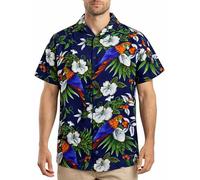 King Kameha Funky Hawaii-Hemd, Herren, Kurzarm, Cherry-Parrot, Dunkel-Blau, M
