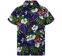King Kameha Funky Hawaii-Hemd, Herren, Kurzarm, Cherry-Parrot, Dunkel-Blau, S