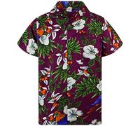 King Kameha Funky Hawaii-Hemd, Herren, Kurzarm, Cherry-Parrot, Maroon-Rot, XXL