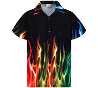 King Kameha Funky-Hawaii-Hemd, Herren, Kurzarm, Flames, Regenbogen, XS
