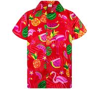 King Kameha Funky Hawaii-Hemd, Herren, Kurzarm, Flamingo-Melon, Rot, L