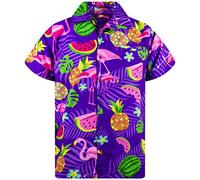 King Kameha Funky Hawaii-Hemd, Herren, Kurzarm, Flamingo-Melon, Violett, M
