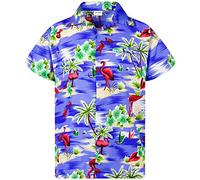 King Kameha Funky Hawaii-Hemd, Herren, Kurzarm, Flamingos, Hell-Blau, XL