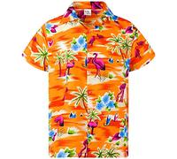 King Kameha Funky Hawaii-Hemd, Herren, Kurzarm, Flamingos, Orange, M