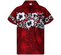 King Kameha Funky Hawaii-Hemd, Herren, Kurzarm, Flower-Chest, Rot, 3XL