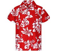 King Kameha Funky-Hawaii-Hemd, Herren, Kurzarm, Hibiscus, Eclectic-Rot, 9XL