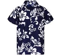 King Kameha Funky-Hawaii-Hemd, Herren, Kurzarm, Hibiscus, Navy-Blau, 3XL