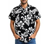 King Kameha Funky-Hawaii-Hemd, Herren, Kurzarm, Hibiscus, Schwarz, 6XL