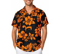 King Kameha Funky-Hawaii-Hemd, Herren, Kurzarm, Hibiscus, Schwarz-Orange, 5XL