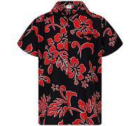 King Kameha Funky-Hawaii-Hemd, Herren, Kurzarm, Hibiscus, Schwarz-Rot, 4XL