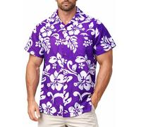 King Kameha Funky-Hawaii-Hemd, Herren, Kurzarm, Hibiscus, Violett, L