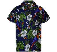 King Kameha Funky Hawaii-Hemd, Herren, Kurzarm, JK-Cherry-Parrot, Navy-Blau, XL