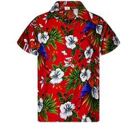 King Kameha Funky Hawaii-Hemd, Herren, Kurzarm, JK-Cherry-Parrot, Rot, XL